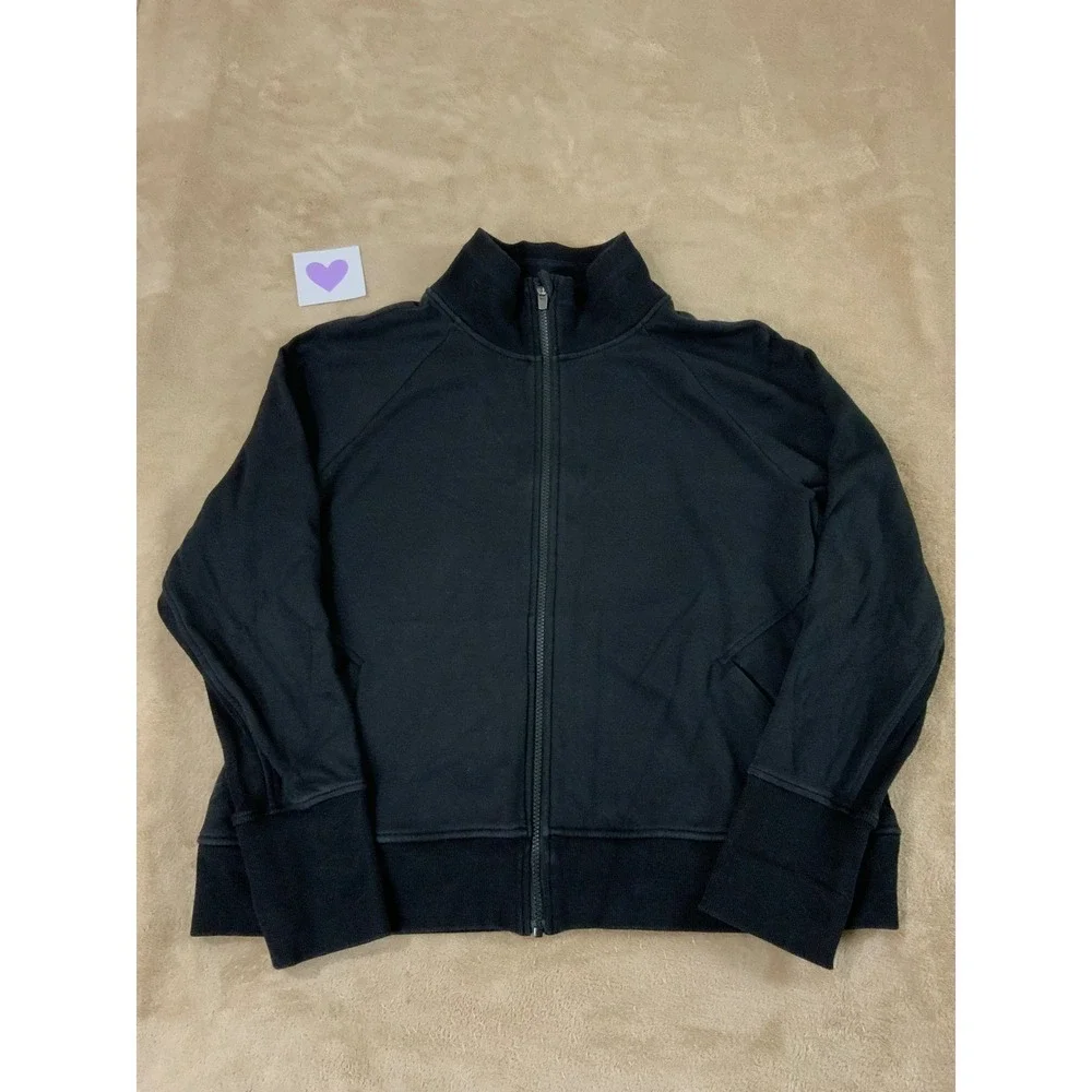 Athleta Ribbed Full Zip Jacket Womens Plus size 1X Black Stretch gym workout EUC